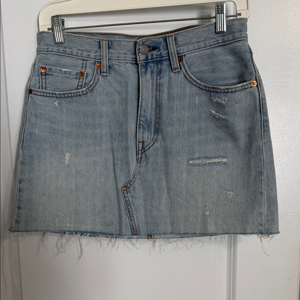 Levi's Light Blue Distressed Mini Skirt